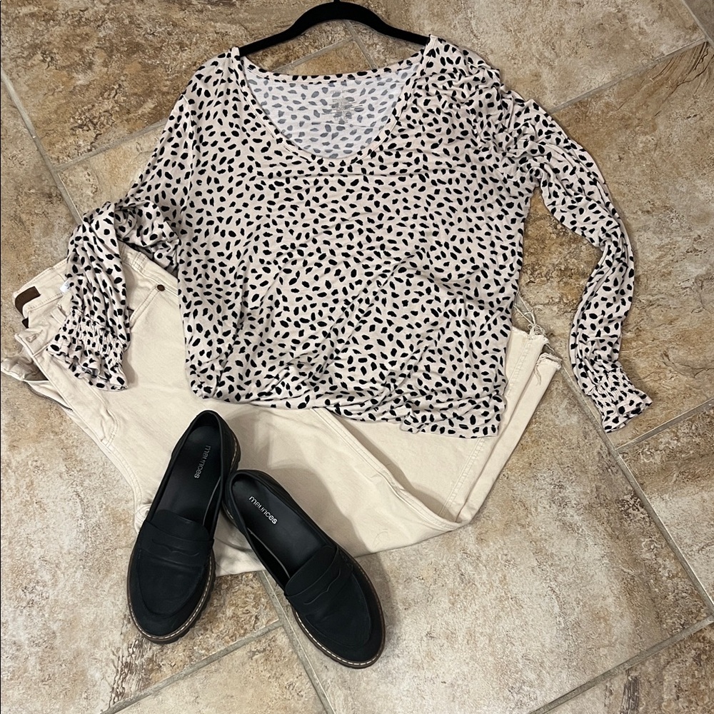 Maurices Black and Cream Animal Print Long Sleeve Top